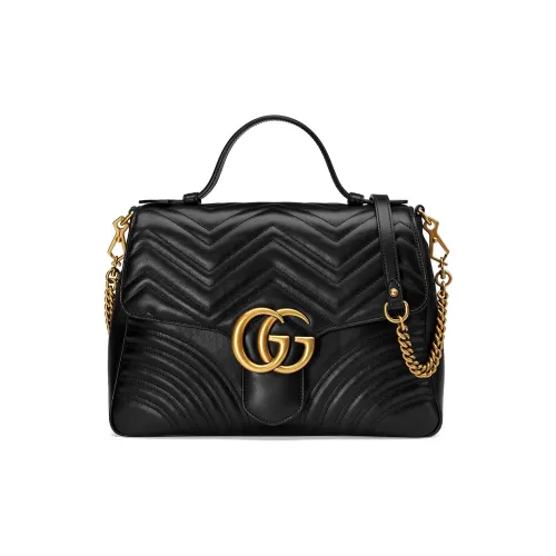 GUCCI GG Marmont Quilted Кожа Цепочка Сумка через плечо Сумка Сумка среднего размера Женская Черная