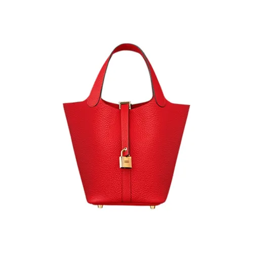 HERMES Picotin Lock Clemence Bullock Кожа Корзина Сумка Ведрообразная Сумка Женская Сумка S3 Rouge De Coeur Сердце Красный