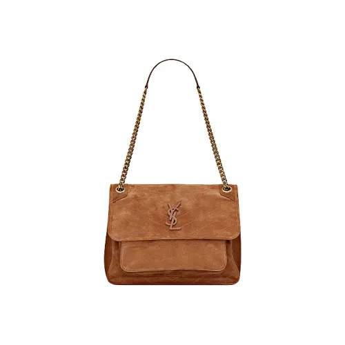 SAINT LAURENT Seamed Замша Хобо Сумка Сумка через плечо Сумка на плечо Средний Женский Корица