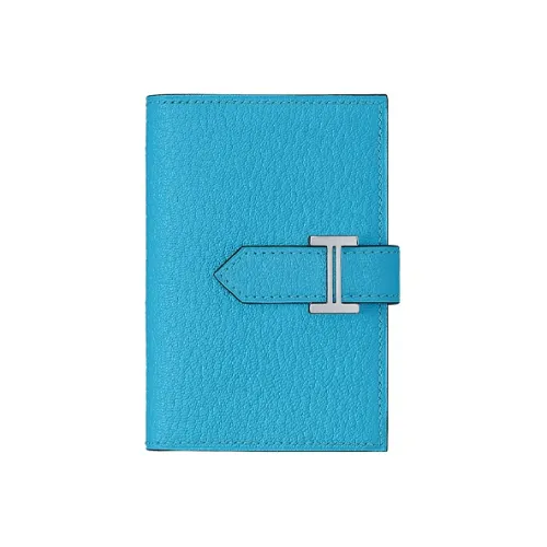 HERMES Bearn Mysore Кошелек из козьей кожи Мини Женский Frida Синий