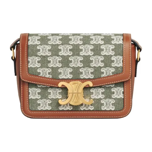 CELINE Вышивка с тканью и коровья кожа сумка через плечо женская хаки зеленый