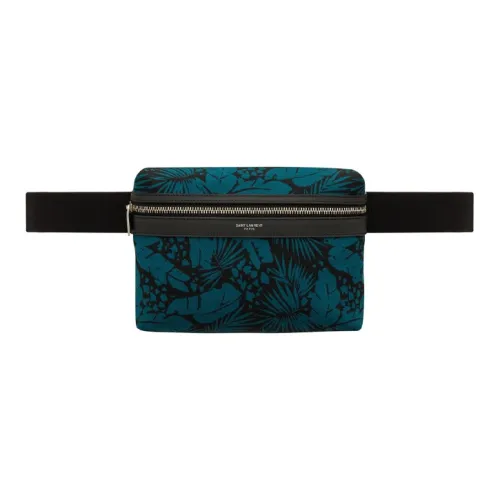 SAINT LAURENT Холст Пэчворк Овечья кожа Бананка Мужской Черный Павлиний синий