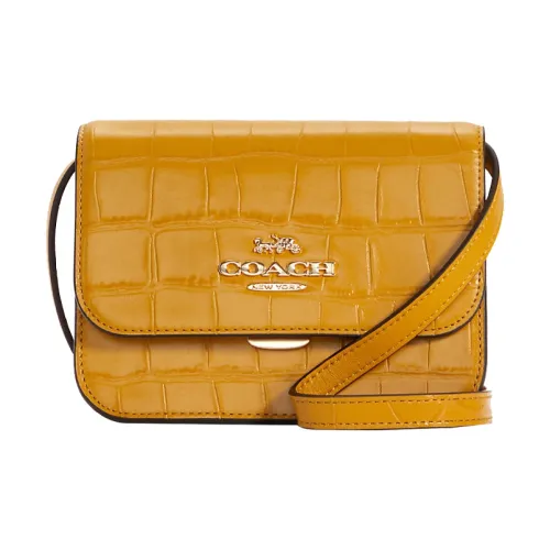 COACH Крокодиловый узор Кожа Сумка через плечо Маленькая Женская Ярко-желтая