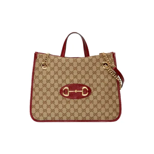 GUCCI Horsebit 1955 Холщовая Сумка Тоут Сумка Тоут Сумка Сумка для покупок Сумка с цепочкой Сумка через плечо Средний Женская Красная
