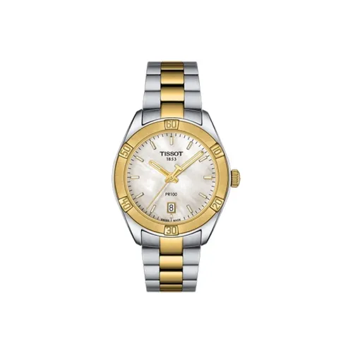 TISSOT PR100 Collection Кварцевый механизм Женские часы 36 мм Белый циферблат Корпус из нержавеющей стали Ремешок из нержавеющей стали