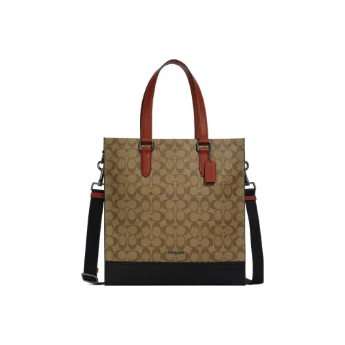 COACH Graham Холст и Кожаная Сумка-Тот Сумка для покупок Сумка через плечо Большая Мужская Коричневая