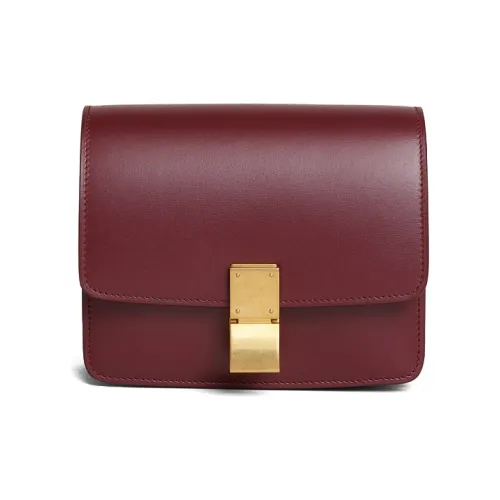 CELINE Классический Bo Полированная Коровья Кожа Маленькая Квадратная Сумка Сумка через плечо Маленькая Женская Темно-красный Бордово-красный