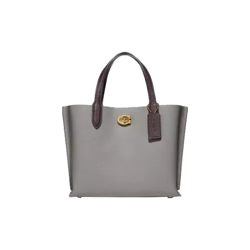 COACH Willow Кожа Ведро Сумка Тоут Сумка Сумка для покупок Сумка через плечо Сумка среднего размера Женская Серого цвета
