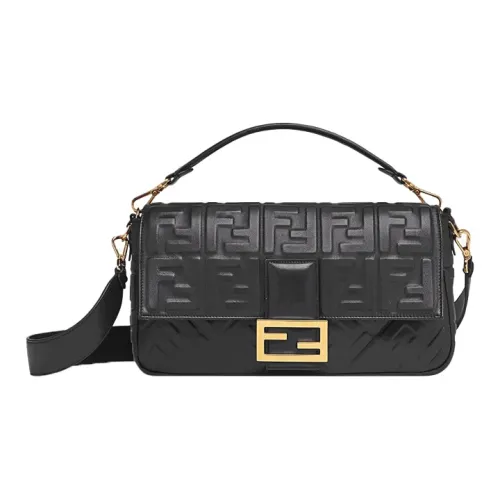 FENDI Baguette Кожа Наппа Багет Сумка Портативная Сумка через плечо Сумка через плечо Большая Женская Черная