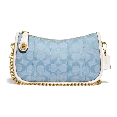 COACH Swinger Холст и кожа Маленькая сумка Сумка через плечо Сумка Маленькая Женская Синяя