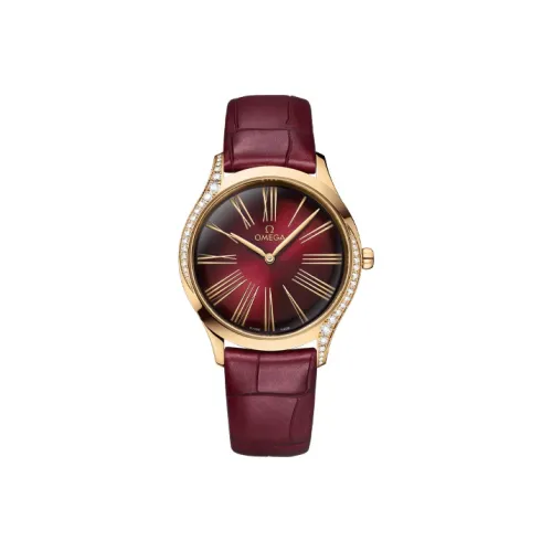 OMEGA Flying Series Name Classics Кварцевый механизм Женские часы 36 мм Красный циферблат Натуральная кожа Ремешок