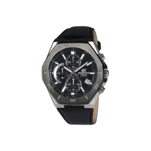 CASIO EDIFICE Collection Кварцевый механизм Кожаный ремешок Часы Мужские Черный циферблат