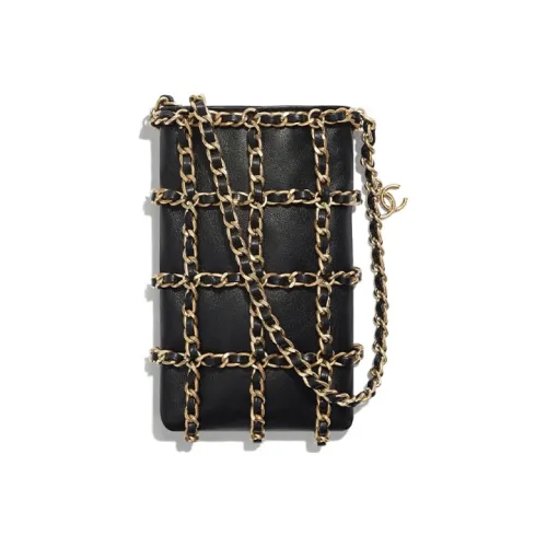CHANEL Сумка через плечо из овечьей кожи с чехлом для телефона женская черная
