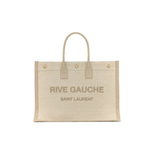 SAINT LAURENT Rive Gauche Linen Tote Bag with Leather Inserts Shopping Bag Tote Bag Women's Sea Salt Beige