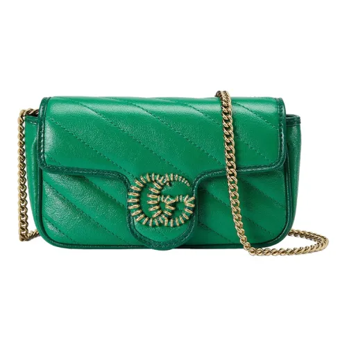 GUCCI GG Marmont Quilted Кожа Сумка через плечо Мини Женская Зеленая Ярко-зеленая