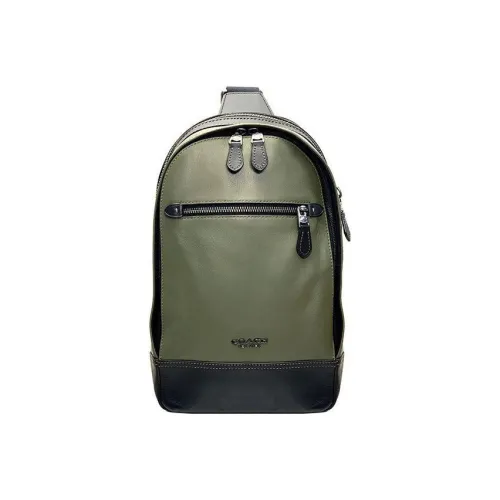 COACH Graham Телячья кожа Бананка Сумка через плечо Сумка через плечо Большой Мужской Армейский зеленый и Черный