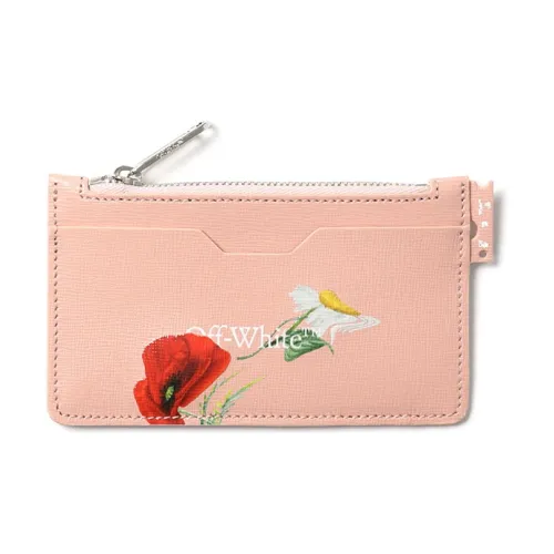 Off Белый Коровья кожа Держатель для карт Кошелек для монет Унисекс Розовый