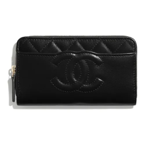 CHANEL Sheepskin Clutch Women's Black