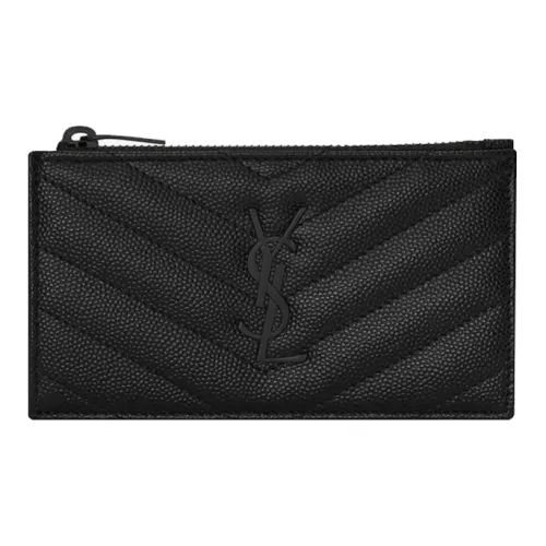 SAINT LAURENT Монограмма Quilted Кожа Кошелек для монет держатель для карт Женские Черный