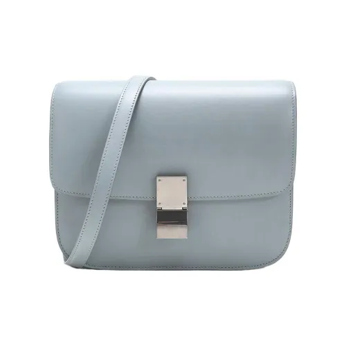 CELINE Классический Bo Полированный Коровья кожа Тофу Cube Сумка Ручная сумка Сумка через плечо Сумка на плечо Женская Haze Синий