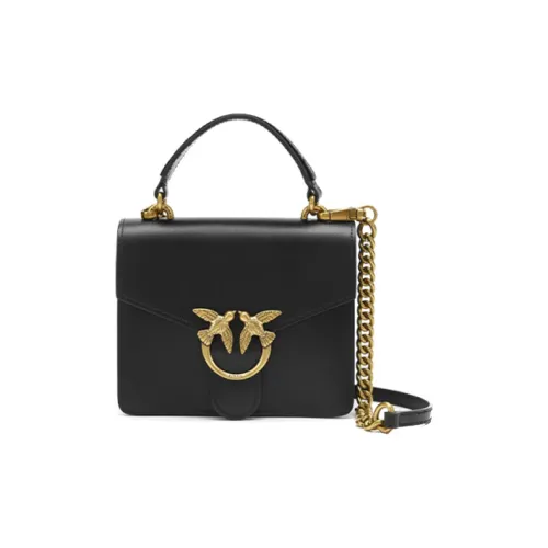 PINKO SIMPLY Коровья кожа Swallow Сумка Портативная сумка через плечо Мини-сумка Женская Черный Золотой