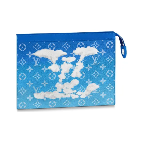 LOUIS VUITTON Pochette Voyage Покрытый холст Клатч Сумка для туалетных принадлежностей Средний Мужской Синий