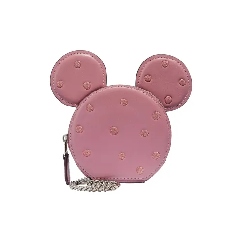 COACH Disney Коллаборация Coin Case Коровья кожа Мелочь Кошелек Мини Женские Розовый