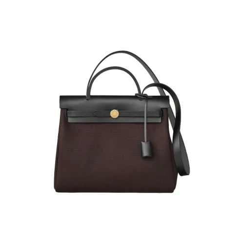 HERMES Herbag Zip Retourne Холст с кожей Сумка Сумка через плечо Сумка через плечо Унисекс Шоколад