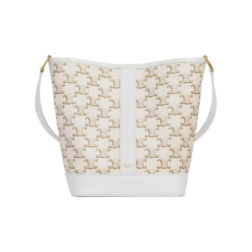 CELINE Холст Телячья кожа Ведрообразная Сумка через плечо Маленькая Женская Белая