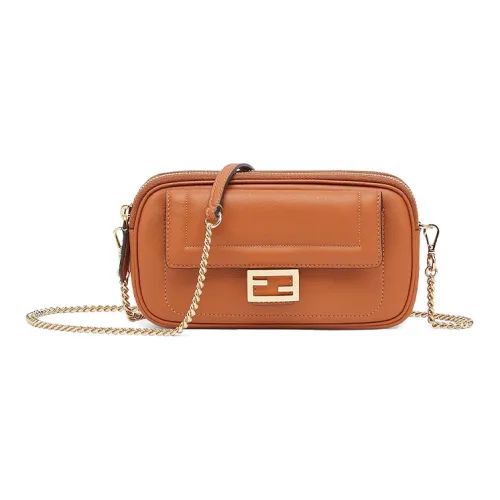 FENDI Сумка из телячьей кожи сумка-багет сумка через плечо мини женская коричневая