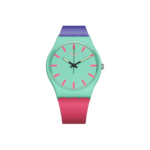 SWATCH Originals Collection Кварцевый механизм Женские часы 34 мм Зеленый циферблат Пластиковый корпус Часы Силиконовый ремешок