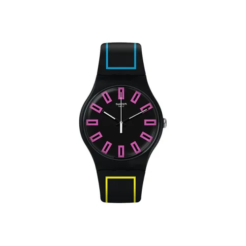 Swatch Quartz Механизм Унисекс Часы 41 мм Черный Циферблат Пластиковый Корпус Часы Силиконовый Ремешок SUOB146