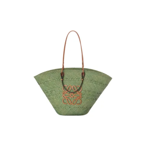LOEWE Совместное издание Anagram Basket Пальма Коровья кожа Сумка на плечо Большая Женская Травяной зеленый