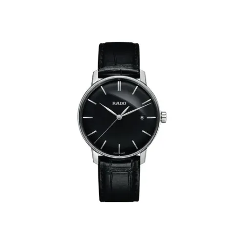 RADO Crystal Sparkle Collection Кварцевый механизм Унисекс Часы 38 мм Черный циферблат Корпус из нержавеющей стали Кожаный ремешок