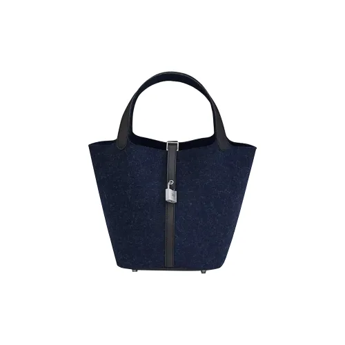 HERMES Picotin Lock Swift Кожа Корзинка-сумка Сумка-ведро Сумка Женская Полночный синий и Черный