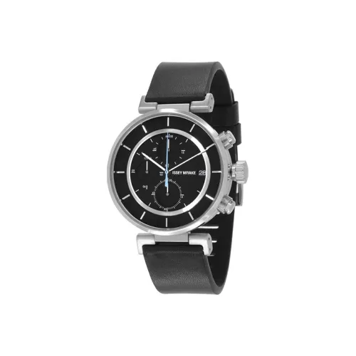 ISSEY MIYAKE W Series Кварцевый механизм Коровья кожа Ремешок Часы Мужские Черный циферблат