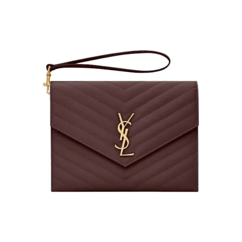 SAINT LAURENT Монограмма Коровья кожа Клатч Женские Коричневый