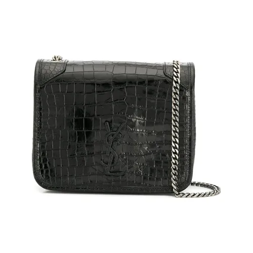 SAINT LAURENT Крокодиловый узор Тисненый Коровья кожа Кошелек Сумка через плечо Сумка на плечо Мини Женская Черная