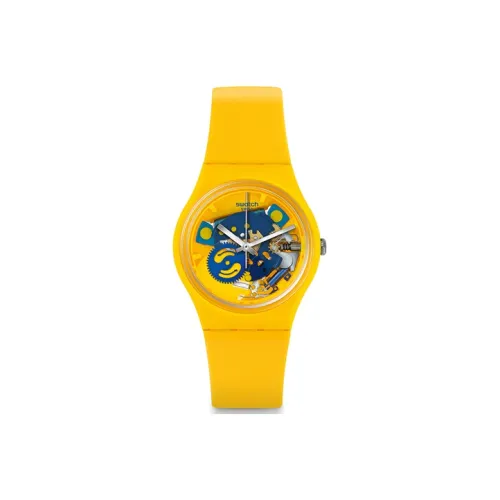Swatch Quartz Механизм Унисекс Часы 39,2*34 мм Желтый Циферблат Силиконовый Ремешок