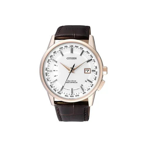CITIZEN Ecology Drive Collection Кварцевый механизм Кожаный ремешок Часы 43*43*10 мм Мужские часы Серебристый циферблат CB0153 21A