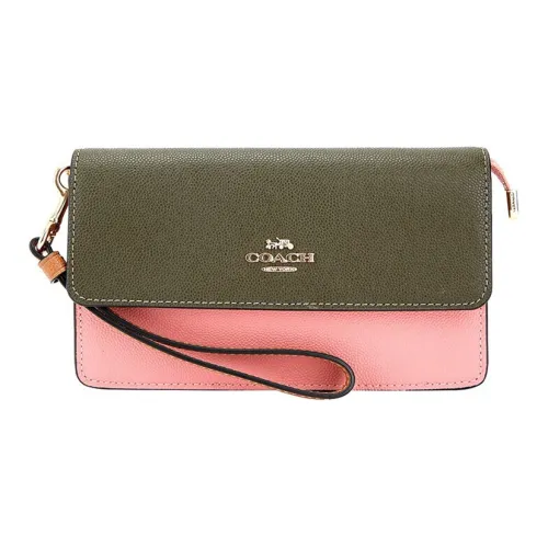 COACH Foldover Кошелек Клатч Маленький Женский Розовый Зеленый Многоцветный