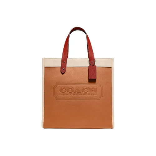 COACH Field Кожа Тоут Сумка Сумка для покупок Сумка Сумка через плечо Сумка через плечо Большая Женская Апельсиновая