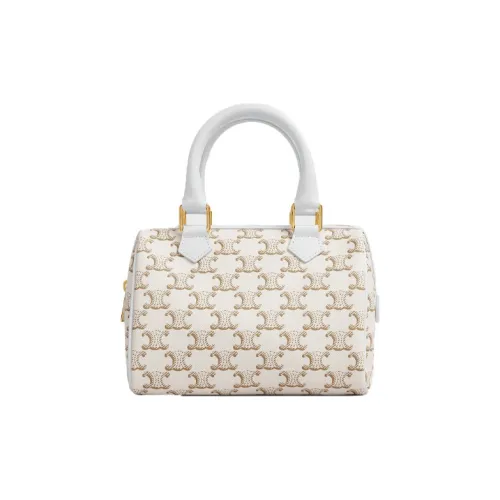 CELINE Triomphe Холст Телячья кожа Бостон Сумка Сумка через плечо Сумка Плечевая Сумка Женская Белая