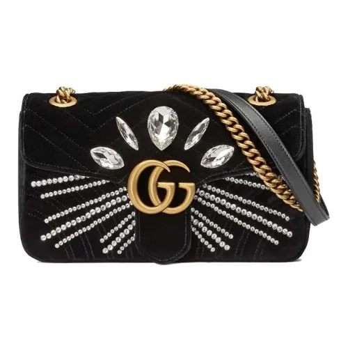 GUCCI Marmont Вельветовая сумка с цепочкой сумка через плечо маленькая женская черная