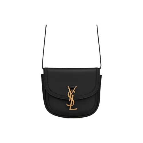 SAINT LAURENT Kaia Smooth Пористая Телячья Кожа Седло Сумка Сумка через плечо Сумка на плечо Маленькая Женская Черная