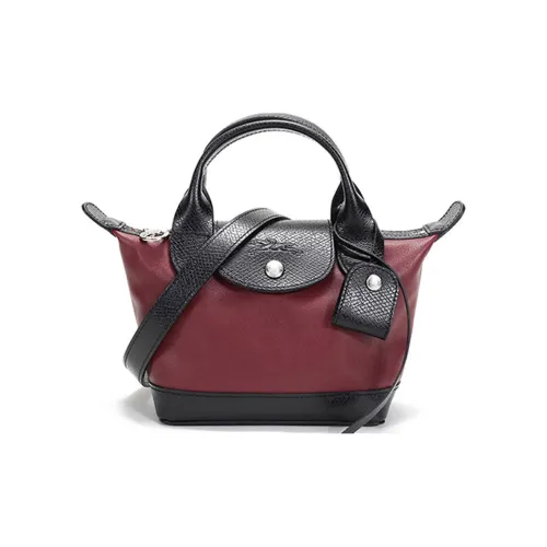 LONGCHAMP Le Pliage Cuir Кожа Пельменная Сумка Сумка через плечо Сумка на одно плечо Мини Сумка Женская Темно-красная Черная