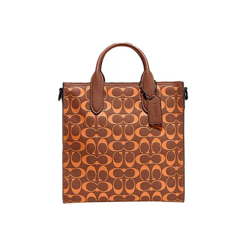 COACH Gotham Коровья кожа Тоут Сумка Сумка для покупок Сумка на плечо Сумка среднего размера Мужская Апельсиновая Монограмма