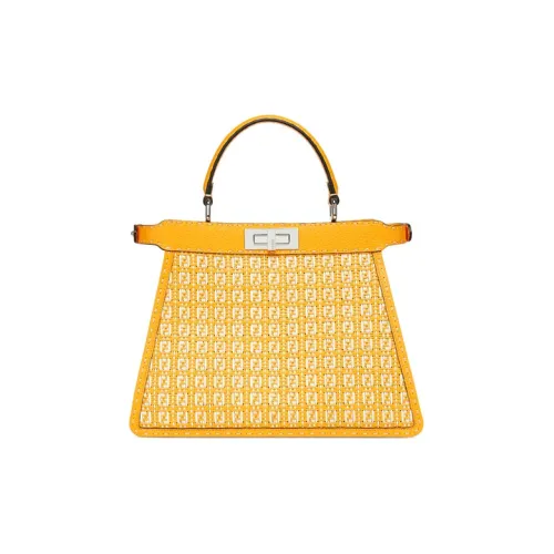 FENDI Peekaboo ISeeU Lambskin и Calfskin Аккордеонная сумка Сумка через плечо Сумка среднего размера Женская Апельсин