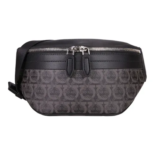 FERRAGAMO GANCINI Корова Кожа Бананка Большая Мужская Черная Серый