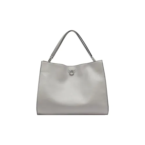 FERRAGAMO Trifolio Коровья кожа Сумка-тоут Одно плечо Женская Светло-серый